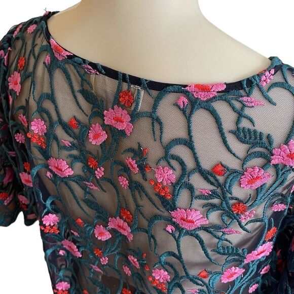 Anthro Moulinette Soeurs Floral Embroidered Lace Mesh Net Sheath Tunic Top - Picture 10 of 16